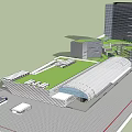 Modern Commercial Complex With Green Roof Open Public Space And Modern Design