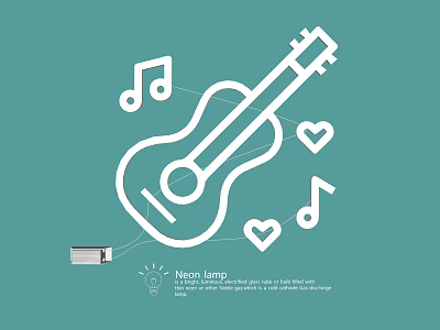 Neon Lamp Combination With Guitar Design Music Notes Hearts And USB Port 3d model