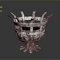 Rustic Metal Decorative Vessel with Square Opening Multi Footed Base and Projecting Top