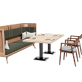 Wooden Public Chairs With Upholstered Seats In Modern Restaurant Setting And Table