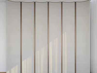 Modern Bedroom Accent Wall Design With Vertical Fabric Panels And Sunlight Shadows 3d model