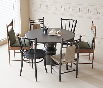 Middle Ancient Dining Table and Chair Round Dining Table Single Chair Dining Chair 3d model