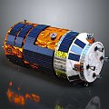 Advanced Cylindrical Space Module With Blue Solar Panels Orange Sections And Metallic Structure