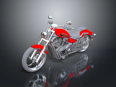 Red And Silver Cruiser Motorcycle With Chrome Details Gray Seat And Reflective Surface 3d model