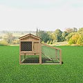 Decorative Ornament Combination Featuring Wooden Pet Cage Green Roof For Outdoor Grassland