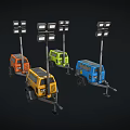Portable Outdoor Mobile Light Towers With Multiple Lamps And Colored Wheeled Bases