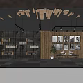 Cozy Café Interior With Wooden Elements Dark Ceiling Spotlights Seating Area Large Windows Framed