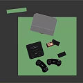 Retro Gaming Setup With Old TV Game Console Controllers Cartridges And Green Blocks