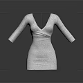 Elegant Gray Fitted Dress with V Neck and Long Sleeves Design