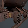 Vintage Rusty Mine Cart With Metal Wheels On Wooden Tracks