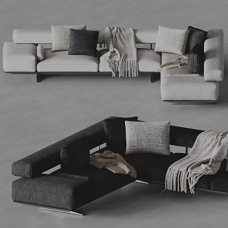 Modern Corner Sofa Living Room Sofa Pillow Blanket 3d model