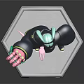 3D Splatoon Inkling Character with Light Green Hair and Black Coat Holding Green Pink Weapon