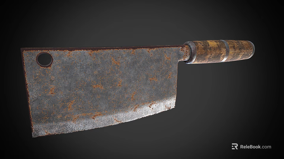 Rusty Kitchen Knife With Wooden Striped Handle And Blunt Blade For Home Use 3d model 