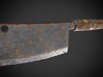 Rusty Kitchen Knife With Wooden Striped Handle And Blunt Blade For Home Use 3d model