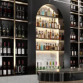 Elegant Modern Bar Interior Featuring Wine Racks Bottles Marble Counter And Stools 3d model