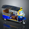Vintage Blue And Yellow Tuk Tuk With Muddy Black Canopy Brown Seats And Metal Rails