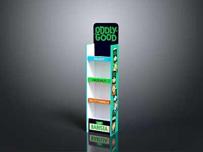 Oddly Good Multi Layer Display Stand With Chocolate Vanilla Strawberry Mint Coffee Labels 3d model