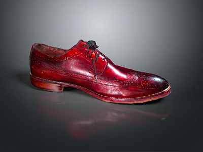 Red Oxford Leather Brogue Shoes With Lace Up Design And Shiny Finish 3d model