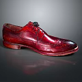 Red Oxford Leather Brogue Shoes With Lace Up Design And Shiny Finish