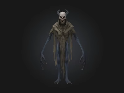 Game Movie Character With Skull Head Horns Blue Skin Long Claws And Tattered Robe 3d model