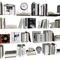 Assorted Stacked Books And Magazines With Vintage Clock Vinyl Record And Picture Frames