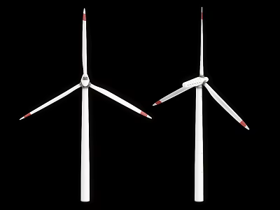 Industrial Wind Turbine Equipment With White Blades And Red Tip Structures 3d model