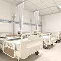 Clean Hospital Ward Interior Featuring White Medical Beds IV Stands And Wooden Door