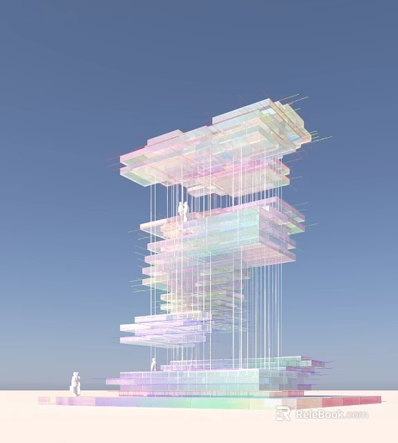 Modern Garden Landscape Design With Layered Suspended Platforms And Translucent Structures 3d model 