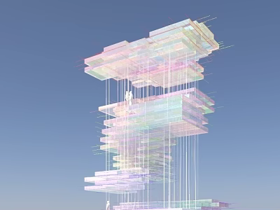 Modern Garden Landscape Design With Layered Suspended Platforms And Translucent Structures 3d model