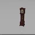 Ornate Red Traditional Grandfather Clock Featuring Carved Details And Gold Pendulum
