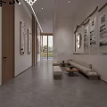Chinese Style Lounge Corridor With Wall Decor Bench Small Tables And Natural Light