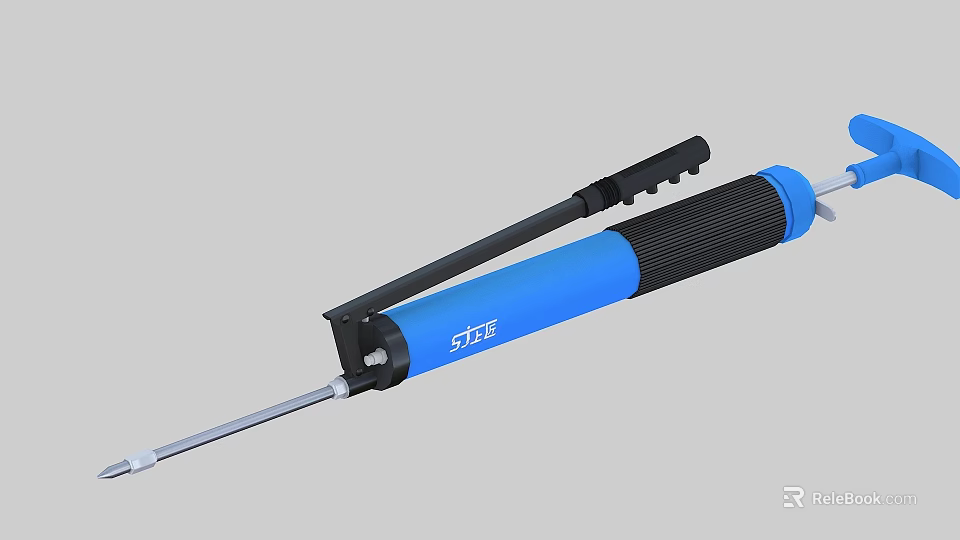 Blue Industrial Manual Tool With Black Grip Silver Metal Rod And ETE Logo 3d model 