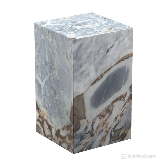 Marble Side Table With Gray White Brown Veined Surface And Square Modern Design 3d model 