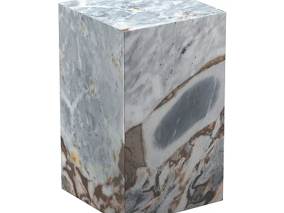 Marble Side Table With Gray White Brown Veined Surface And Square Modern Design 3d model
