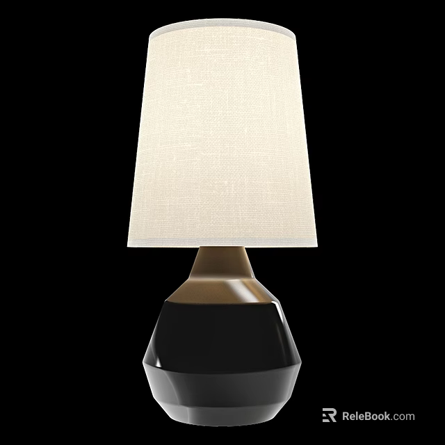 Modern Table Lamp With Linen Shade And Black Gold Geometric Base 3d model