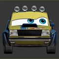 Cartoon Style Yellow And Blue Race Car With Roof Lights Big Eyes And Number 46