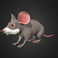 3D Rendered Mouse With Gray Body Large Pink Ears White Belly Whiskers And Black Background