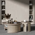 Set of Modern Coffee Tables with Woven Design Featuring Coffee Cup and Pampas Decor