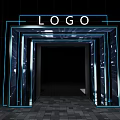 Modern Event Entrance With Blue Neon Light Frames And LOGO
