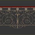 Ornate Gold Metal Fence With Curved Scroll Design And Red Top