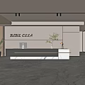 Modern Reception Desk Interior Design With SARA CESA Branding Marble Countertop And Green Plants