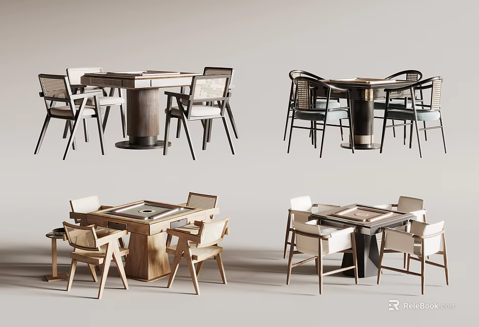 Stylish Modern Entertainment Tables Featuring Various Chair Designs And Wooden Structures 3d model