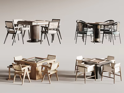 Stylish Modern Entertainment Tables Featuring Various Chair Designs And Wooden Structures 3d model