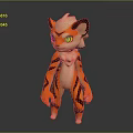 3D Cartoon Game Movie Character With Orange Black Stripes Green Eyes Feline Features Fluffy Fur