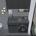 Modern Gray Bathroom Cabinet With Sink Faucet Washing Machine Wall Cabinets And Lighted Mirror