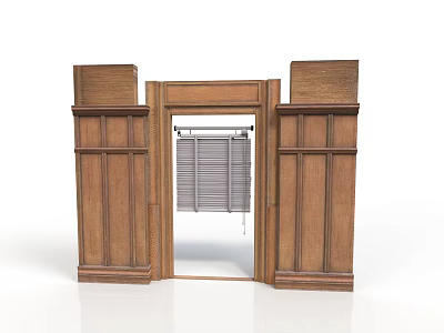 Traditional Wooden Entrance Door With Carved Panel Sides And Louvered Center Design 3d model