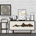 Modern Console Table With White Brown Finish And Mountain Shaped Decor On Brick Wall Background 3d model