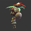 Cute Fantasy Character With Green Eyes Twin Ponytails In Plant Inspired Outfit With Red Flowers