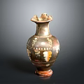 Vintage Hand Carved Ceramic Vase With Petal Mouth And Painted Patterns