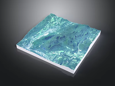 3D Square Terrain Model With Green Blue Textured Surface And White Base 3d model